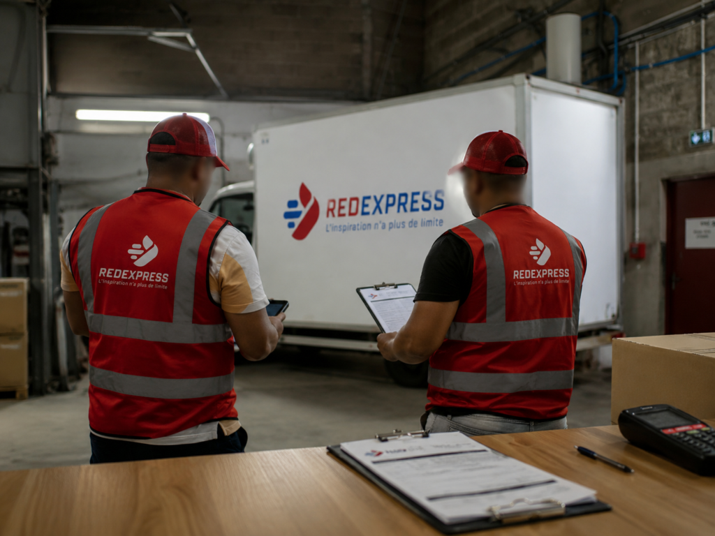 collaborateur de redexpress avec leur camion