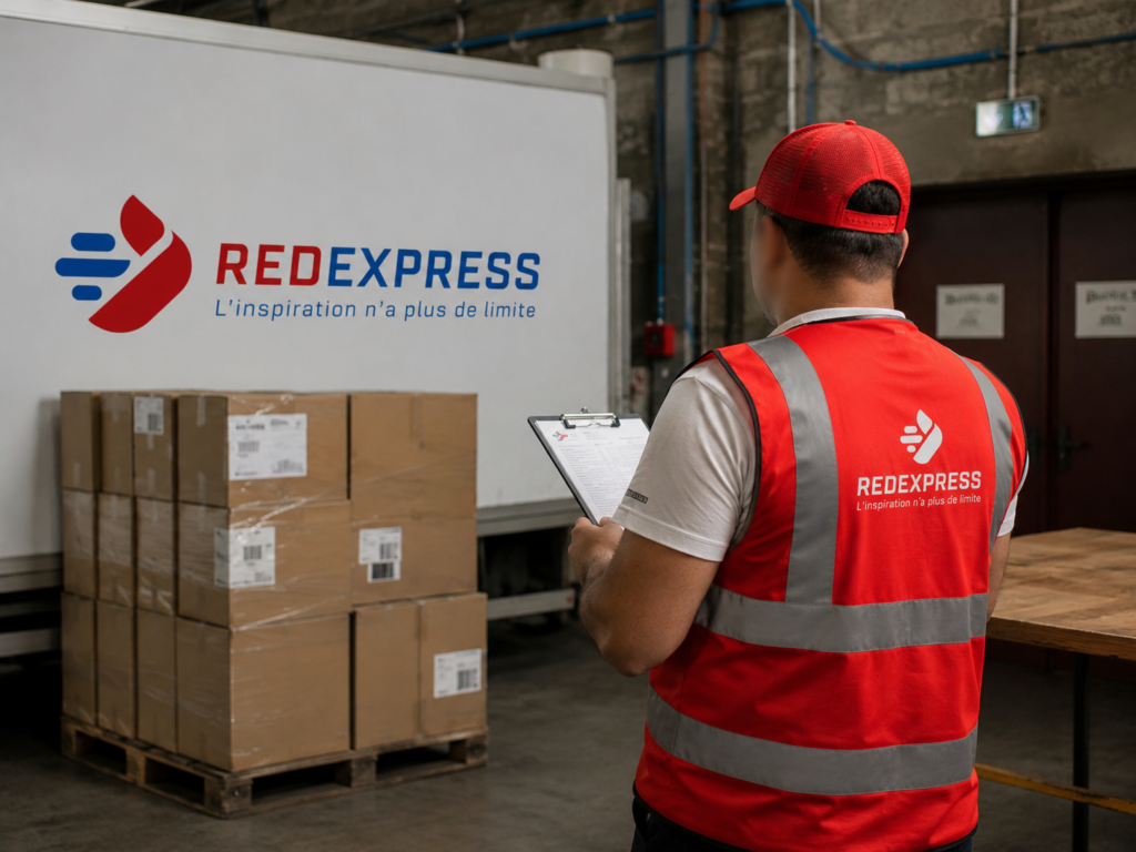 collaborateur de redexpress avec leur camion